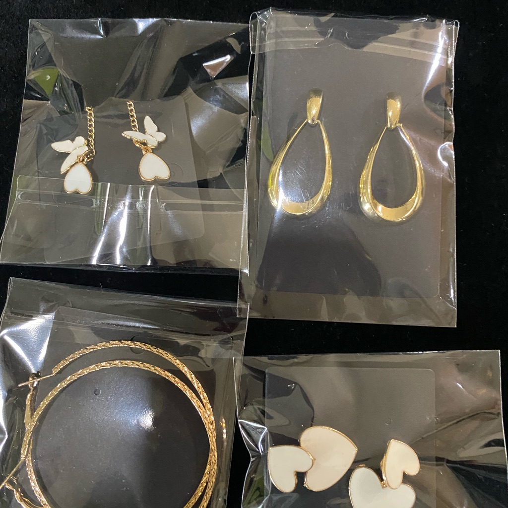 Gold And White Floral Earrings